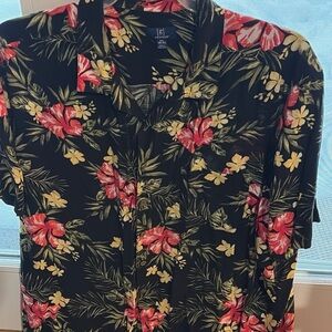 Hawaiian Shirt 2XL (50-52) Black Floral Tropical Camp Shirt